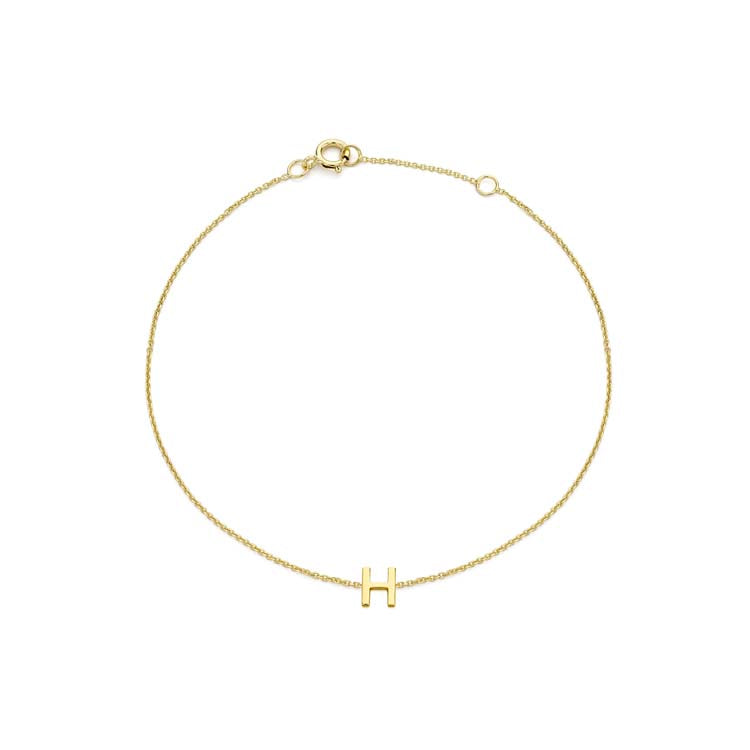 9ct Yellow Gold Mini Initial 'H' Bracelet 15.5-19cm