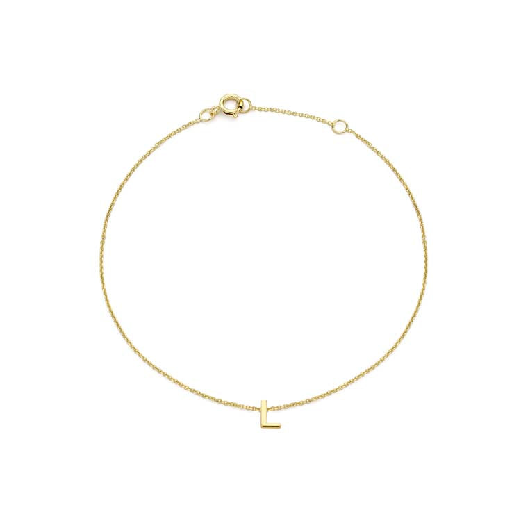 9ct Yellow Gold Mini Initial 'L' Bracelet 15.5-19cm