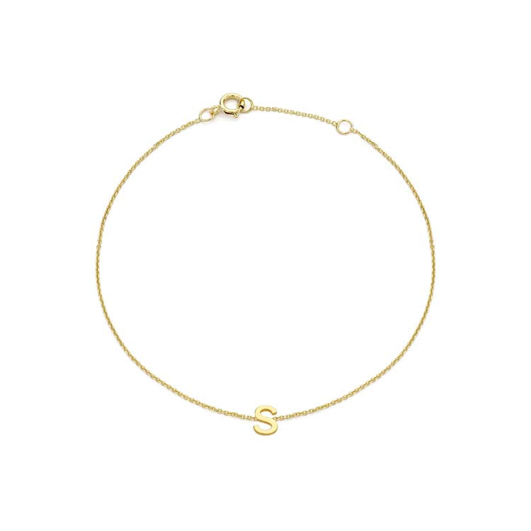 9ct Yellow Gold Mini Initial 'S' Bracelet 15.5-19cm