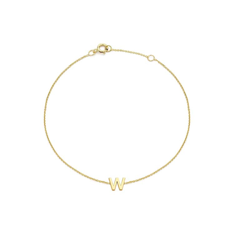 9ct Yellow Gold Mini Initial 'W' Bracelet 15.5-19cm