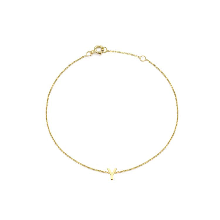 9ct Yellow Gold Mini Initial 'Y' Bracelet 15.5-19cm