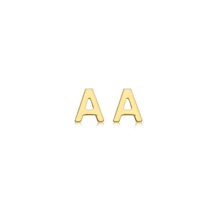 9ct Yellow Gold Mini Initial 'A' Stud Earrings