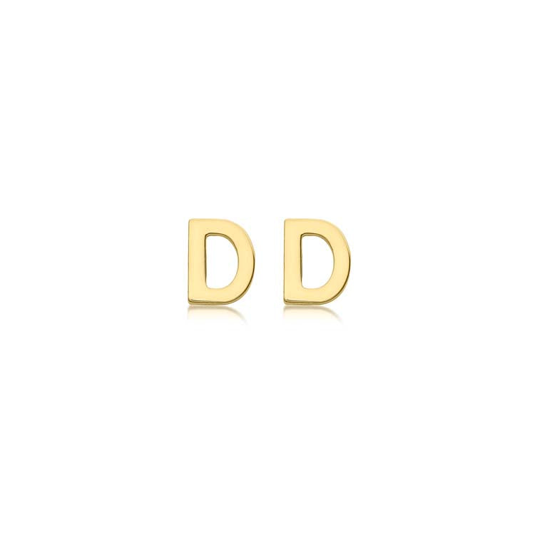 9ct Yellow Gold Mini Initial 'D' Stud Earrings