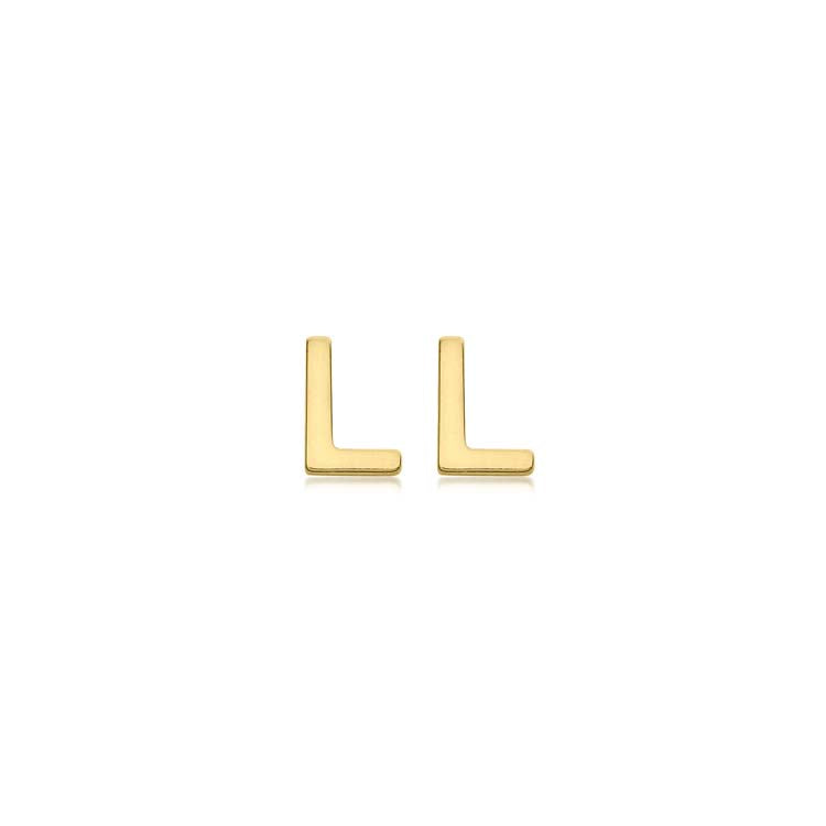 9ct Yellow Gold Mini Initial 'L' Stud Earrings