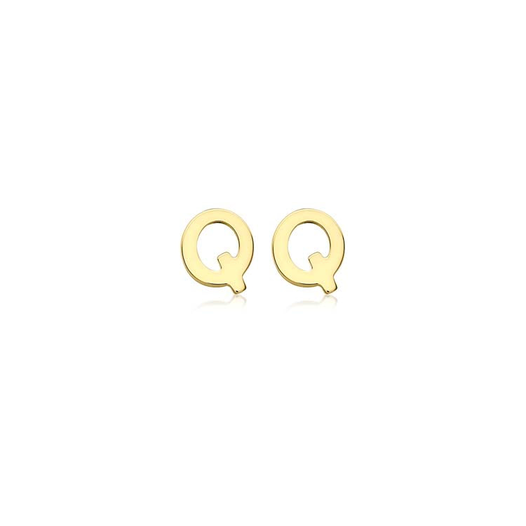 9ct Yellow Gold Mini Initial 'Q' Stud Earrings