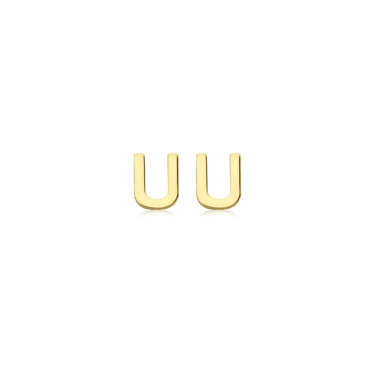 9ct Yellow Gold Mini Initial 'U' Stud Earrings