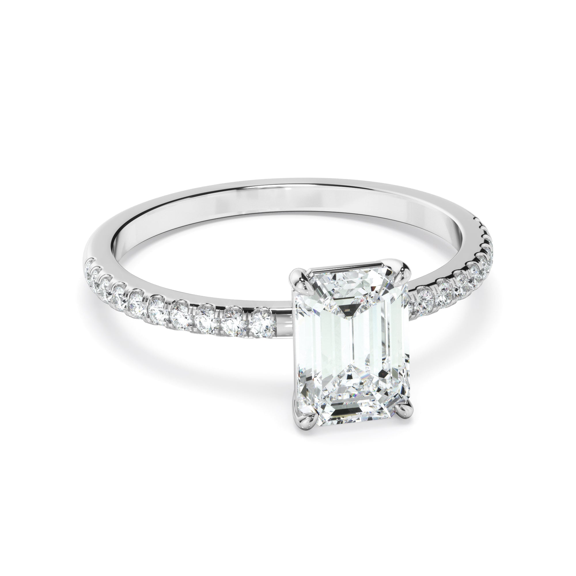 Emerald Cut Diamond Solitaire Engagement Ring With Pave Band